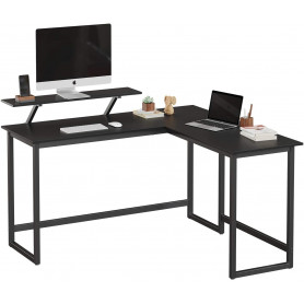 L-formad hörn skrivbord med skärmstativ - svart