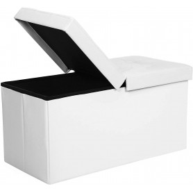 Sittbänk med förvaring vit skinn 76x38x38 cm