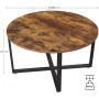 Soffbord Rund Industriell Vintage brun-svart 88 x 47 cm
