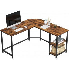 L-formad Hörn Skrivbord Med Två Hyllor Vintage brun-svart