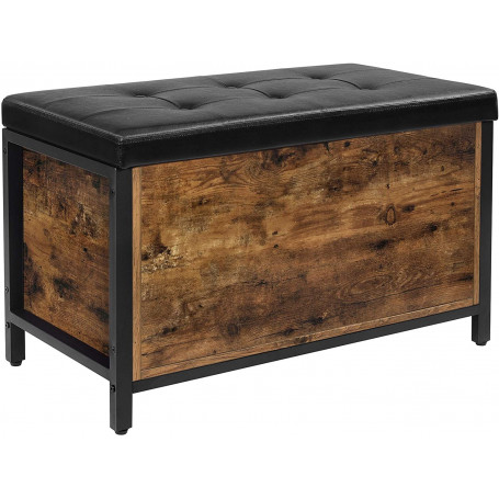 Sittbänk med Förvaring 80 x 40 cm Industriellstil, Skinn Dyna, Svart - Brun