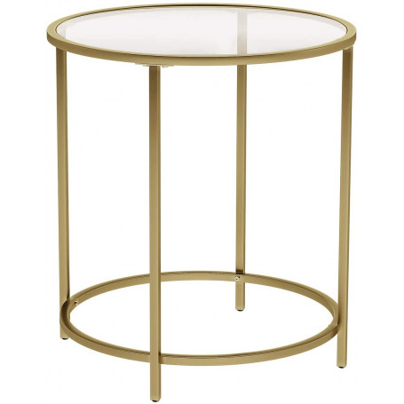 Rund Sidobord - Soffbord Glas - Guld - 50 cm