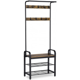 Klädhängare med Skohyllor / Sittbänk Vintage Brun