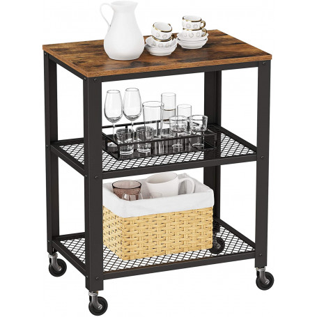 Rullbar Köksö 60 x 40 X 77,5 cm Serveringsvagn Vintage brun-svart