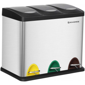 Pedalhink med 3 fack x 8 Liter - Återvinningskorg 24-liter