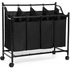 Tvättkorg - Tvättvagn Med 4 Avtagbara Tygpåsar 4 x 35L - Svart
