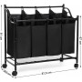 Tvättkorg - Tvättvagn Med 4 Avtagbara Tygpåsar 4 x 35L - Svart