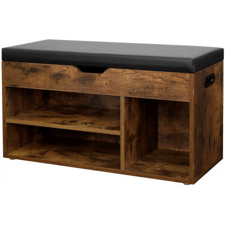 Sittbänk Med Skohylla, Skinn Dyna, Förvaringsutrymme - Vintage brun...