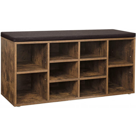 Sittbänk Med 10 Skofack, Dyna 104 x 30 x 48 cm Vintage brun