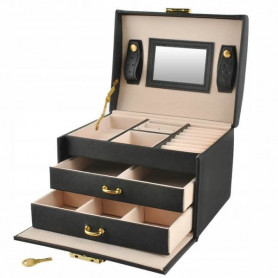 Låsbar smyckeskrin med spegel - svart