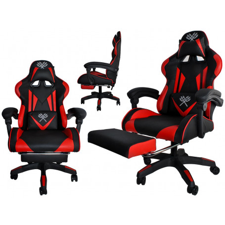 Gamingstol med Benstöd, Nackkudde och Ryggkudde - Svart/Röd