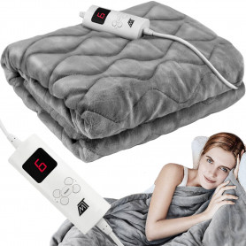 XL Elektrisk Värmefilt 180x130 cm Med Värme och Tid Justering - Grå...
