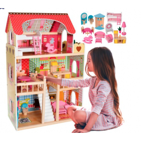 XXL Dockhus i trä 90 cm med belysning och Tillbehör