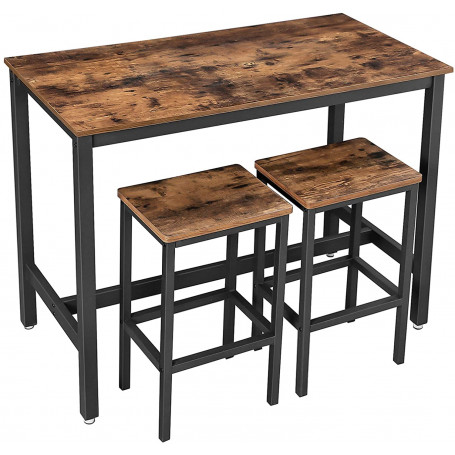 Barbord Med 2 Pall Stolar - Barmöbel Set Vintage brun-svart