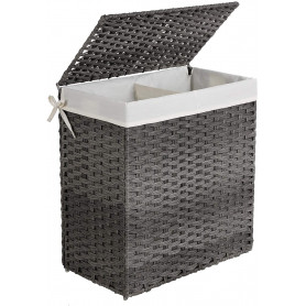 Tvättkorg 2 fack 110L med avtagbart tvättbart tygpåse 57 x 33 x 60 ...