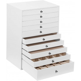 XL Smyckeskrin vit skinn med 10 lådor - Smycken förvaring 29 x 20,5...