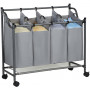 Tvättkorg - Tvättvagn med 4 avtagbara tygpåsar 4 x 35L, Grå