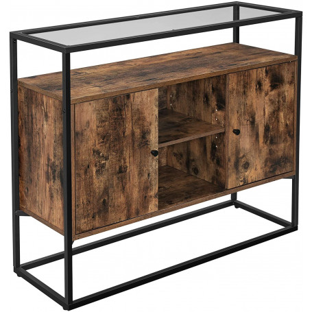 Sänk - Avlastningsbord Med Glasskiva 100x35x80 cm Industriell Stil, Vintage brun-svart