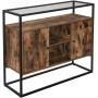 Sänk - Avlastningsbord Med Glasskiva 100x35x80 cm Industriell Stil, Vintage brun-svart