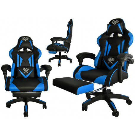 Gamingstol med Benstöd, Nackkudde och Ryggkudde - Svart/Blå