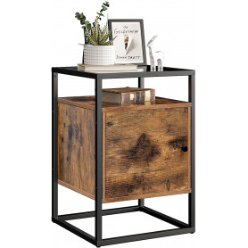 Sidobord / Sängbord med Skåp Glasskiva - Vintage brun-svart