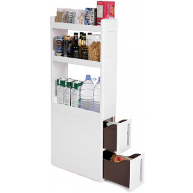 Trång Förvaringsvagn 17x45x106,5 cm - 3 Hyllor, 2 Lådor, Hjul