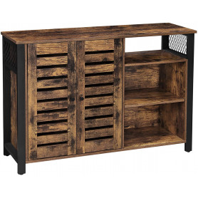 Skänk 110 x 33 x 75 cm Med 2 Dörrar, Öppna Hyllor Industriell Vinta...