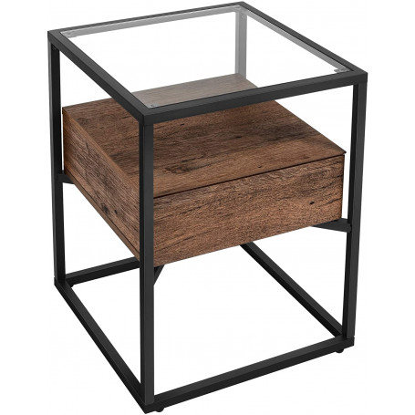 Sidobord med Glasskiva, Låda - Vintage brun-svart