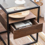 Sidobord Med Glasskiva & Låda Vintage Brun/Svart Industriell Stil 4...
