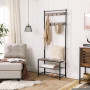 Hallförvaring - Klädhängare Med Skohylla, Klädträd 175 cm Industriell Design, Grå / Svart