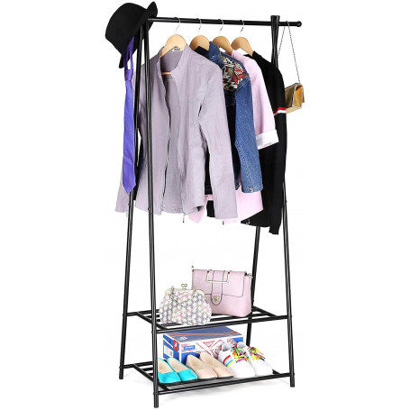 Klädställning med 2 Skohyllor, Metall Klädstång 20 kg