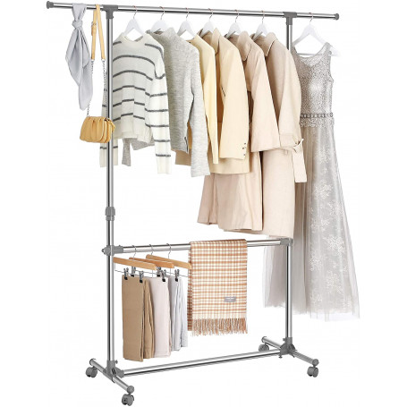 Rullbar Klädställning dubbel stång, Justerbar Höjd 113-198 cm
