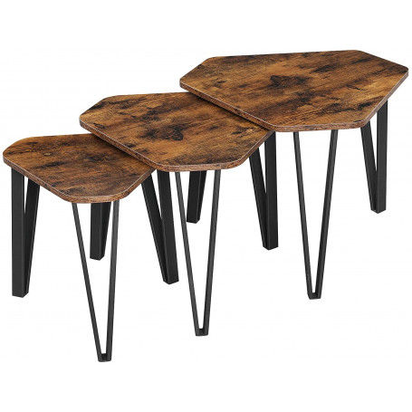 Satsbord - Soffbord Set 3 st - Sidobord - Vintage brun
