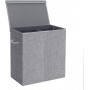Tvättkorg 2 Fack 142L Med Avtagbart Tvättbart Tygpåse‎ 60 x 36 x 66 cm Grå