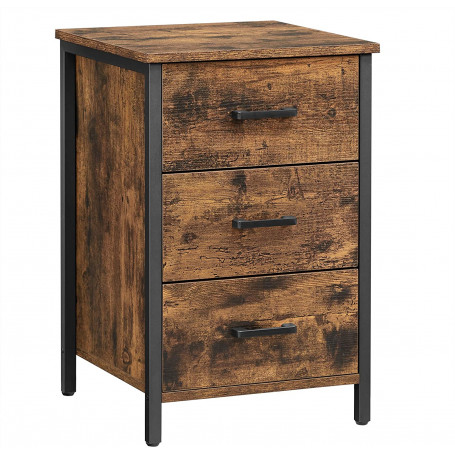 Sidobord - Sängbord med 3 lådor Vintage brun-Svart 40 x 40 x 60 cm