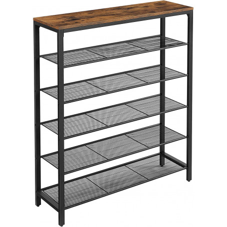 Skoställ med 5 Hyllor - Skohylla industriell Design 100 x 30 x 110 cm vintage brun-svart