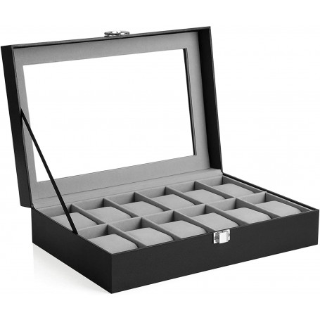 12-fack klockbox - Elegant Box Organizer för 12 Klockor - Klockförvaring avtagbar klockkudde