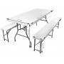 Hopfällbart Campingbord med bänkar 180 cm Bärbart resväskor trädgårdsbord + 2 bänkar - Vit