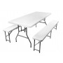 Hopfällbart Campingbord med bänkar 180 cm Bärbart resväskor trädgårdsbord + 2 bänkar - Vit