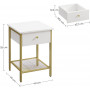 Sängbord, Sidobord, med Låda och Näthylla - Guld / Vit