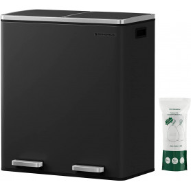 Pedalhink Dubbel Soptunna 2 x 30 Liter Svart Rostfritt Stål Sortein...