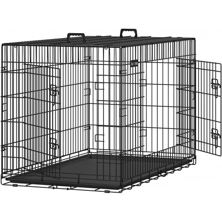 Hundbur XXL Metall 122 x 74 x 80,5 cm Med 2 Dörrar - Svart