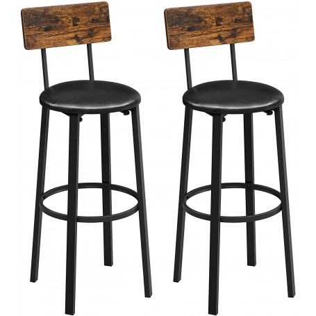 2-Pack Barstolar Industriell Stil 39x39x100 cm Med Ryggstöd Vintage Brun-Svart
