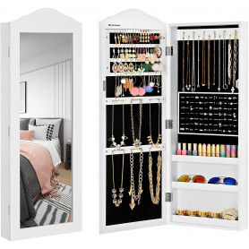 Väggspegel Med Skåp Till Smycken, Smink 35.1x9.2x96 cm Retro Vit