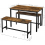 Matbord Med 2 Bänkar Spånskiva & Stål Vintage Brun Svart Industriel...