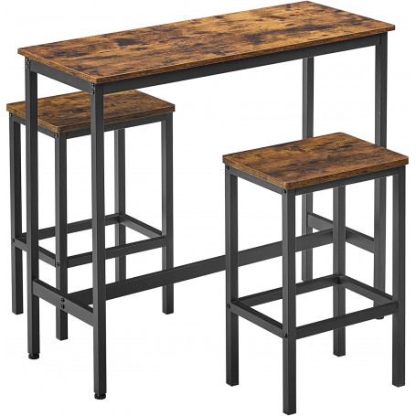 Barbord Set Med 2 Barstolar 100x40x90 cm Industriell Stil Vintage brun-svart