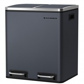 Pedalhink dubbel Soptunna 2x15 liter med uttagbara korgar - Rökgrå