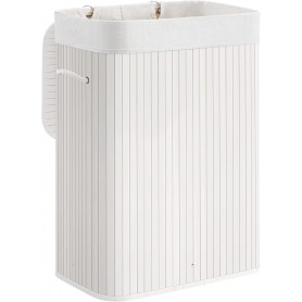 Tvättkorg i Bambu 72L Med Tvättbart Tygpåse - Vit