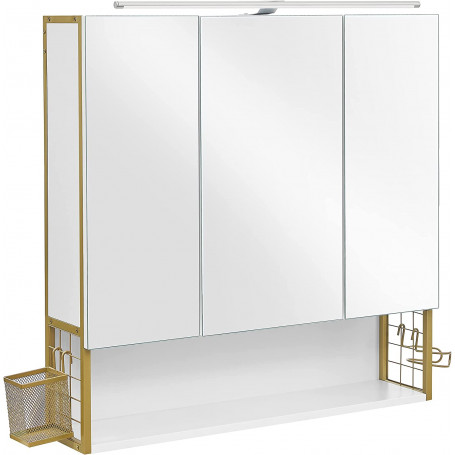 Spegel väggskåp med belysning för badrum 70 x 14,5 x 70 cm vitguld