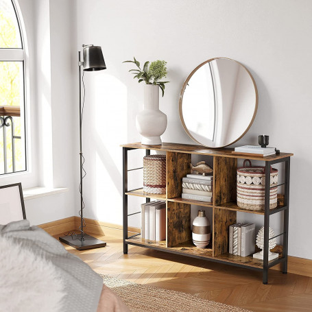 Konsolbord med Delade Hyllor 120 x 33 x 80 cm Industriell Vintage brun-svart